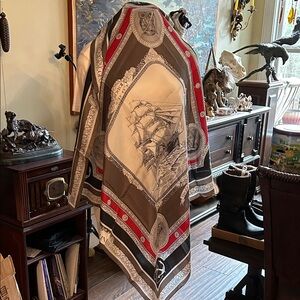 Linda Allard Ellen Tracy Silk Nautical Print Scarf in Red and Gray 36x36